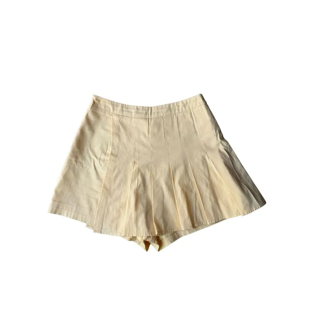 Princess Polly Buttery Yellow 90s Pleated Mini Skort Size 2